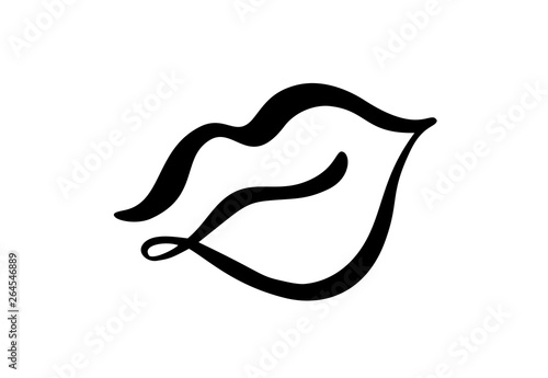 Vector abstract hand drawn lips symbol beauty. Picture logo label for print on clothes. Isolated illustration calligraphy element for minimal design