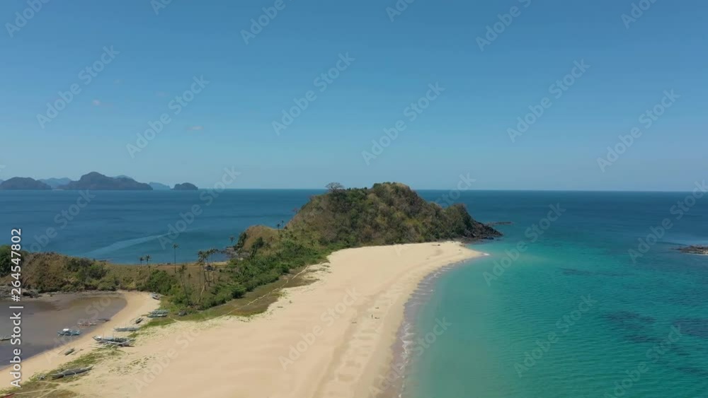 Drone shot fly at end of beach in Palawan, Philippines. Drone shot fly at end of beach in Palawan, Philippines.