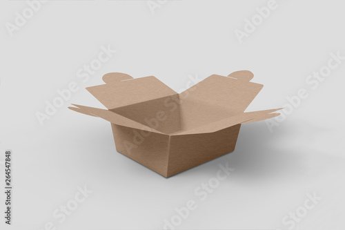 Opened Craft Cardboard Package Food Box  packaging for hamburger  lunch  fast food  burger  sandwich. Product pack isolater on white background.3D rendering. 