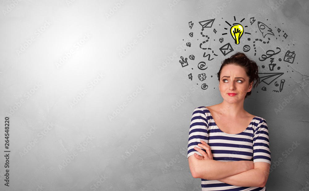 Business person looking for new idea with grey copy space
Business person looking for new idea with grey copy space