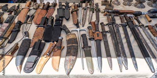 Fényképezés Giv'on street flea market: knifes, bayonets and swords, Tel Aviv, Israel