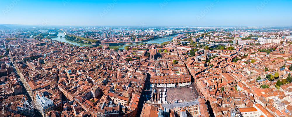 Toulouse aerial panoramic view, France - obrazy, fototapety, plakaty 