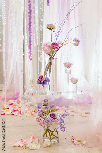 Fresh flowers in a wedding decoration.