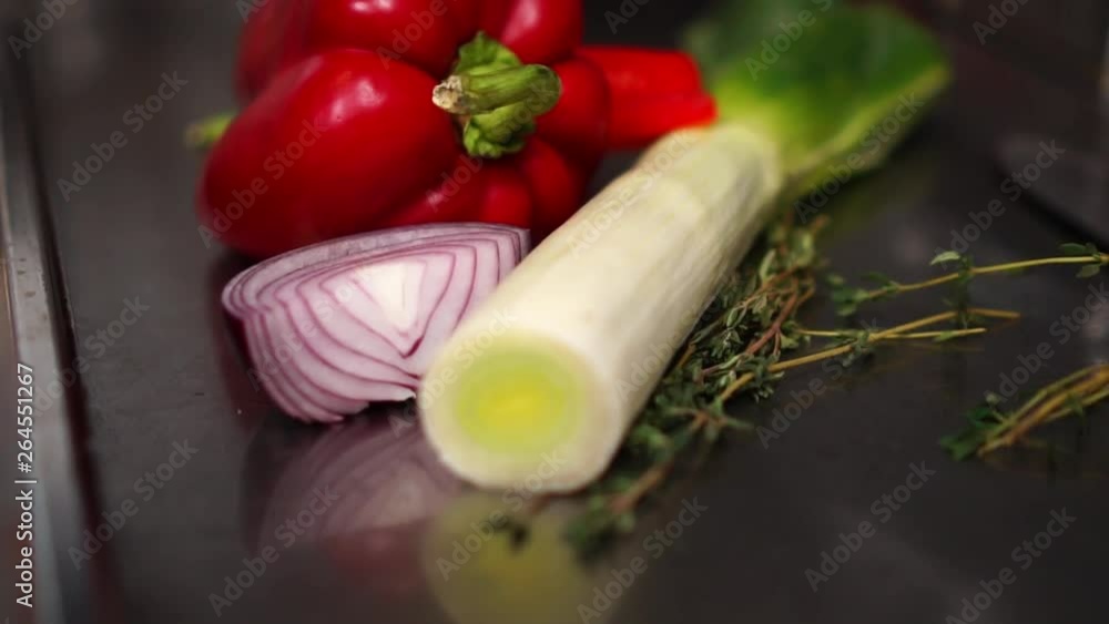 Detailed close up shot of isolated fresh cut healthy food vegetables shallot red onion sweet pepper Detailed close up shot of isolated fresh cut healthy food vegetables shallot red onion sweet pepper