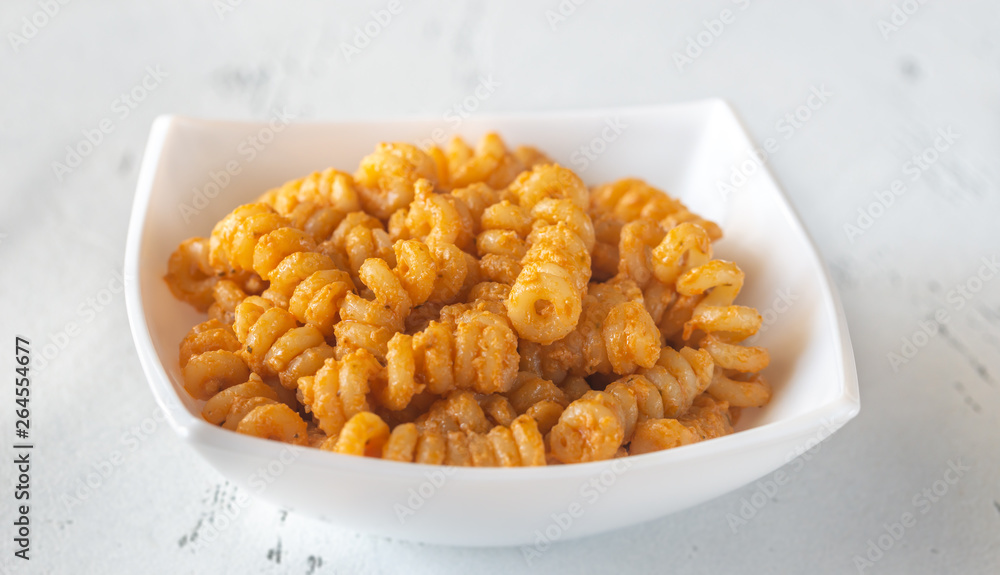 Portion of pasta with tomato and ricotta pesto
