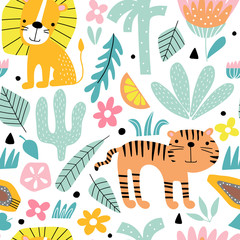 Fototapete Dschungelmuster fürs Kinderzimmer Afrikanische Tiere Safari Muster  © rosypatterns