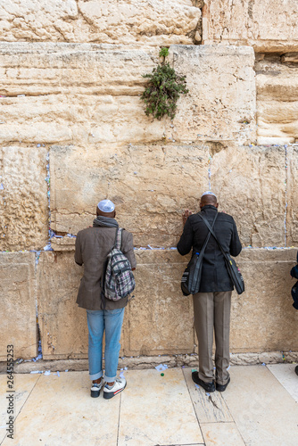 Israel, Jerusalem - 31 December 2018: Men praying at the Western Wall