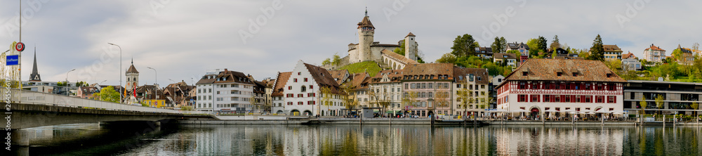 panorama view of the city of Schaffhausen in northeastern Switzerland with the bridge across the Rhine