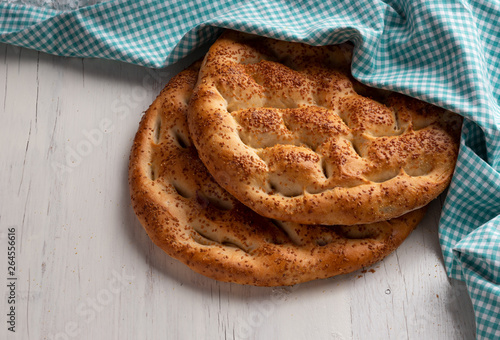 Ramadan Pita ( Turkish; Ramazan Pidesi ) Traditional Turkish bread for Mubarak month of Ramadan photo