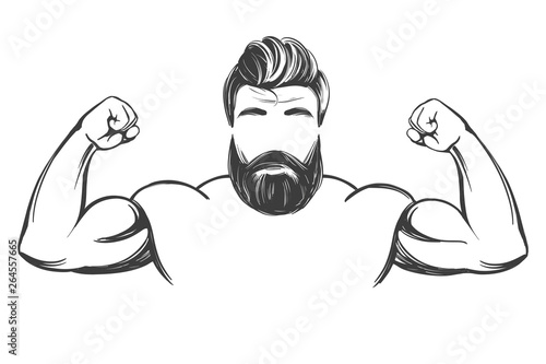 arm, bicep, strong Bearded man hand drawn vector illustration realistic sketch