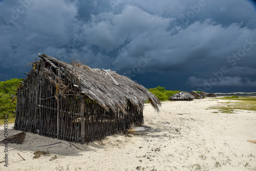 Hut on the beach of love island in front of Atins, Brazil