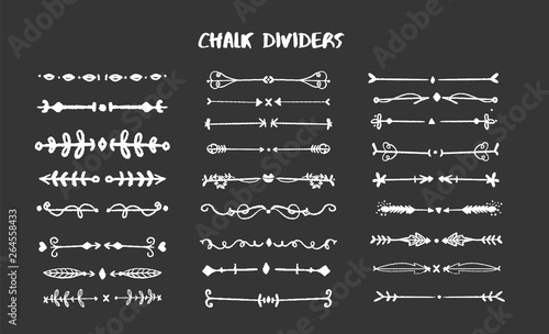 Chalk graphic dividers collection - Different Chalk forms on black board. Vector illustration