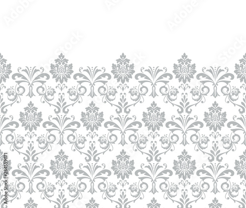 Floral pattern. Vintage wallpaper in the Baroque style. Vector background. White and grey ornament for fabric, wallpaper, packaging. Ornate Damask flower ornament.