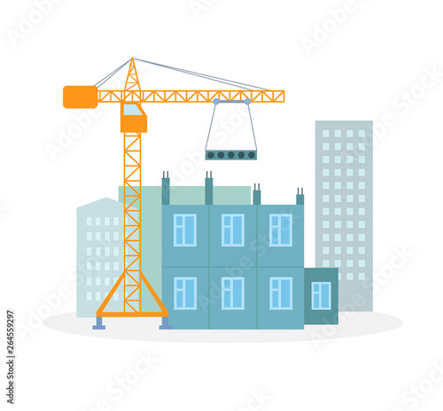 House Building Process Flat Vector Illustration