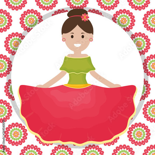 beautiful mexican woman with floral pattern