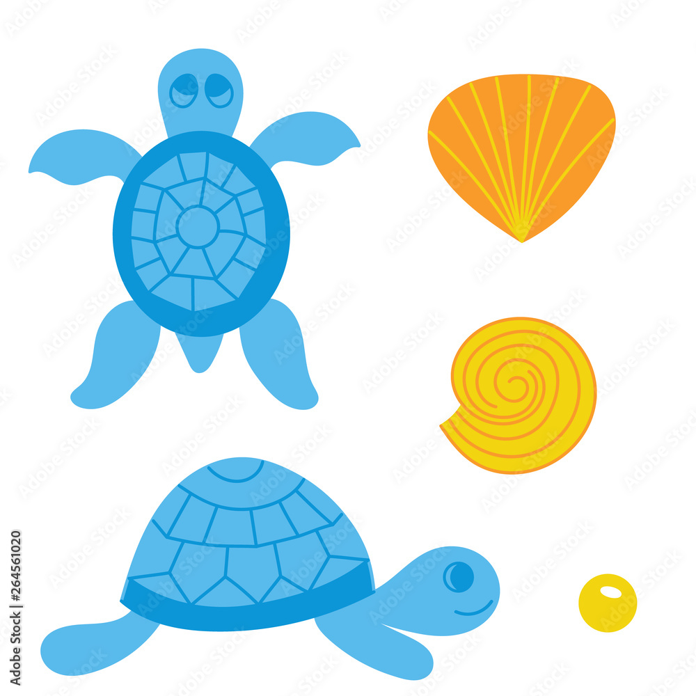 Fototapeta premium Cartoon turtle in various action poses