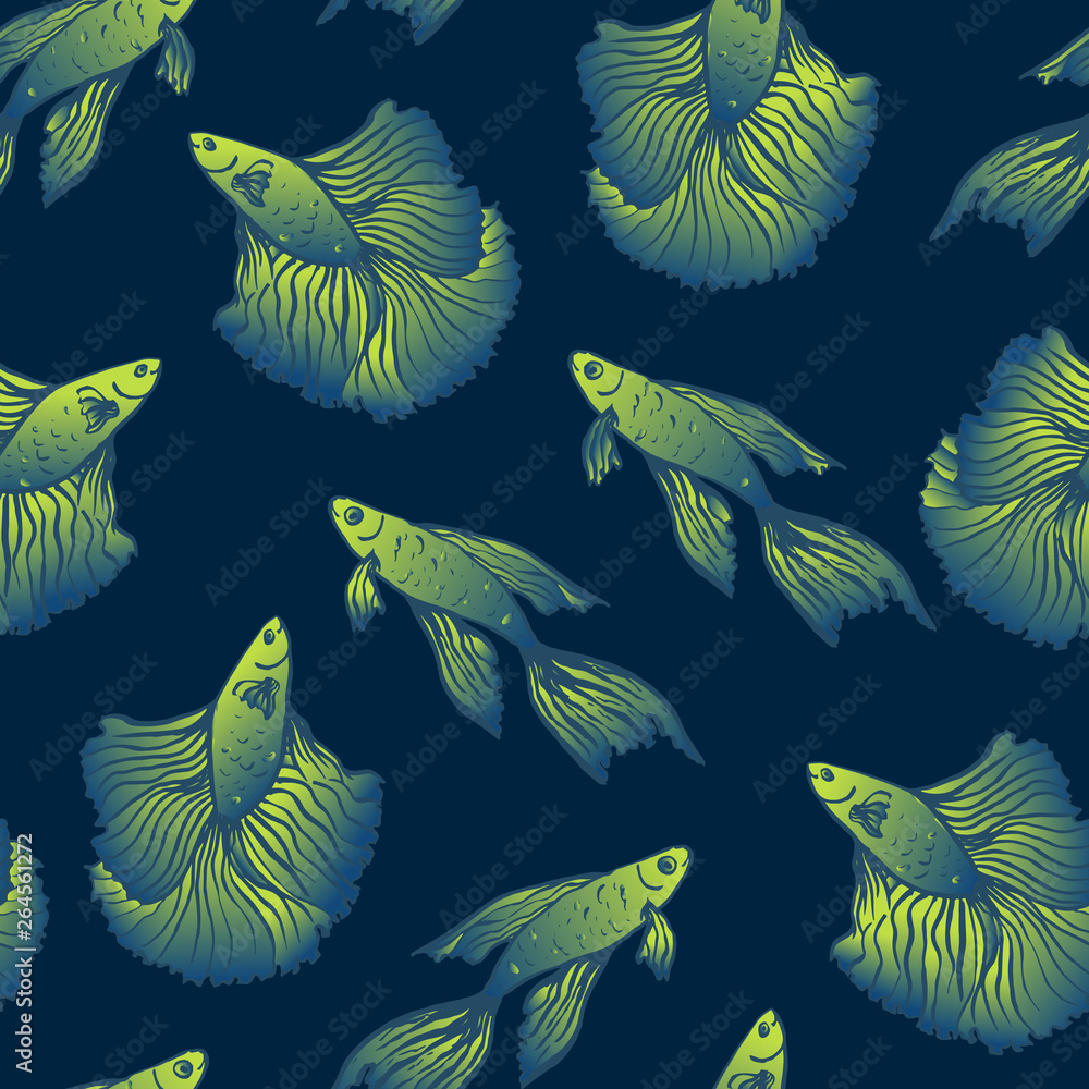 seamless pattern with beautiful fish. Vector embroidery for fashion textile and fabric seamless pattern with beautiful fish. Vector embroidery for fashion textile and fabric
