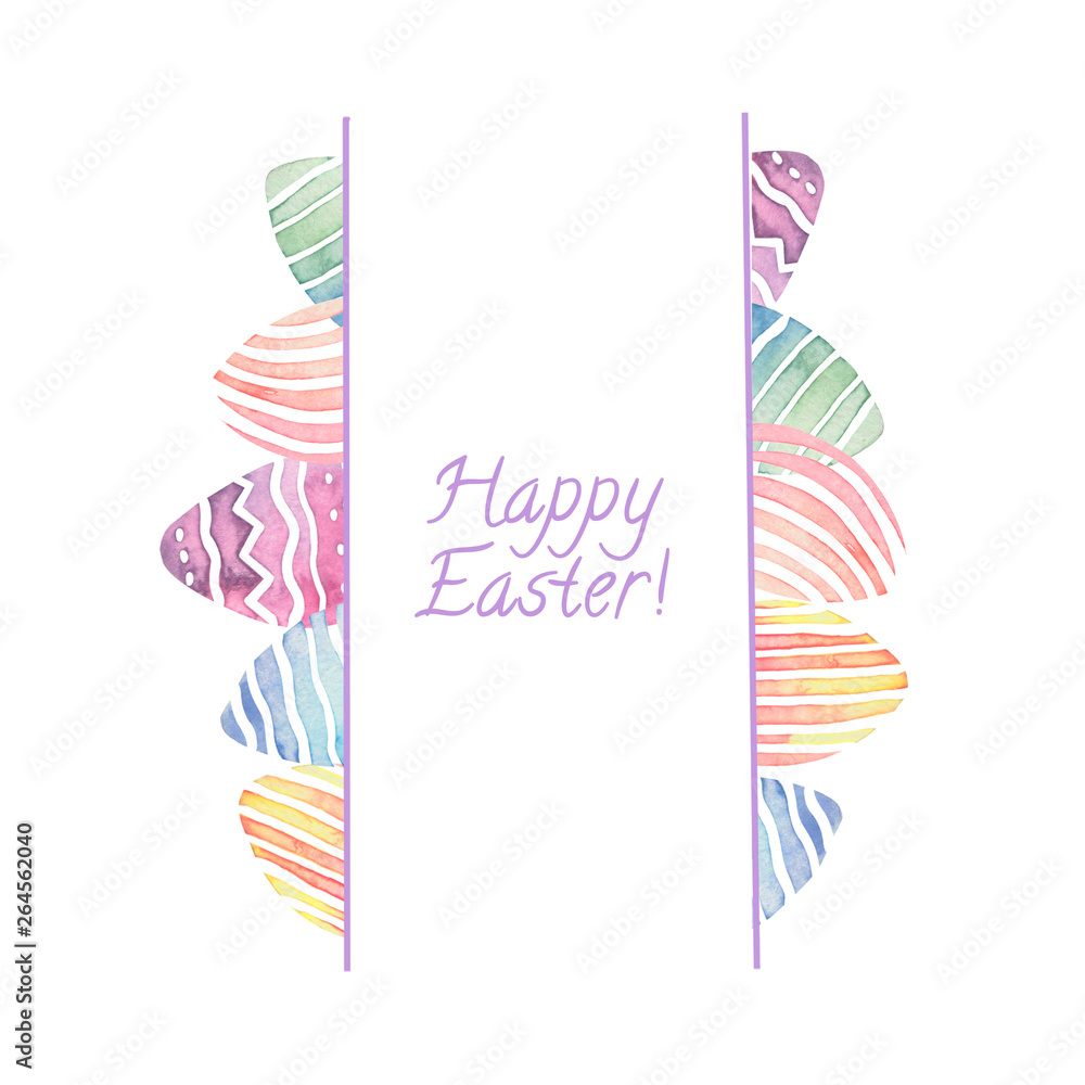 Watercolor Easter frame with colorful eggs