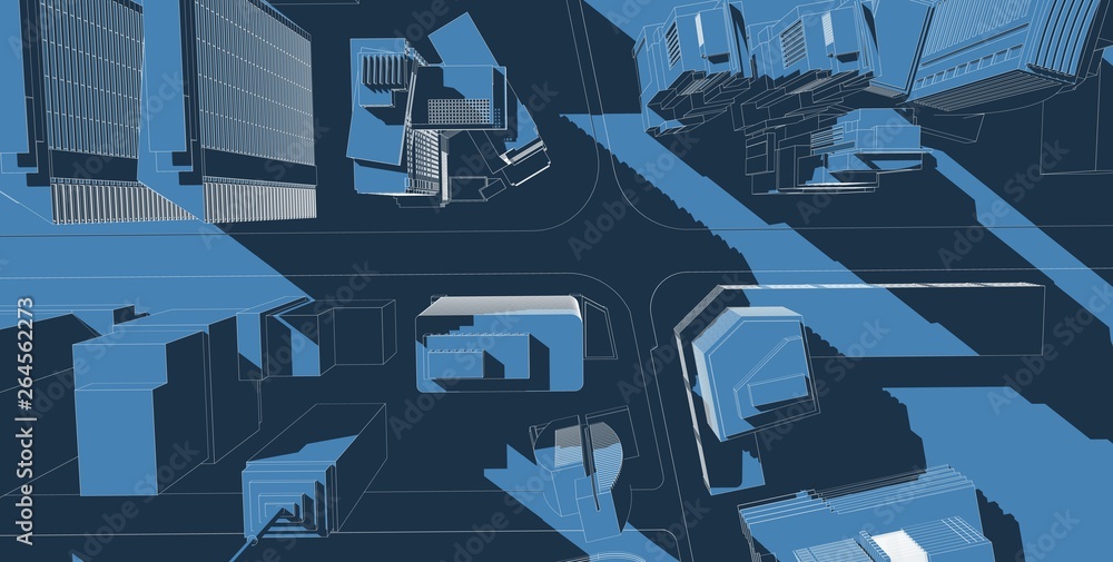 Obraz premium Architektura ilustracja 3D budowanie linii perspektywicznych.