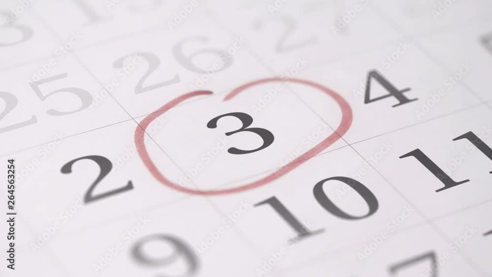 Marking the third 3 day of a month in the calendar with a red marker Marking the third 3 day of a month in the calendar with a red marker