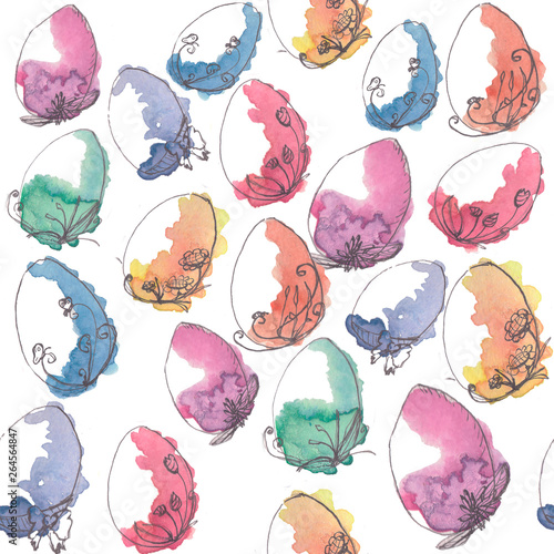 watercolor seamless pattern with colorful Easter eggs