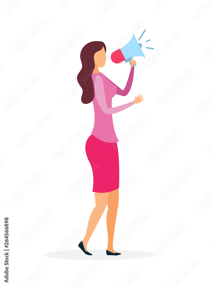 Woman with Loudspeaker Flat Vector Illustration Woman with Loudspeaker Flat Vector Illustration