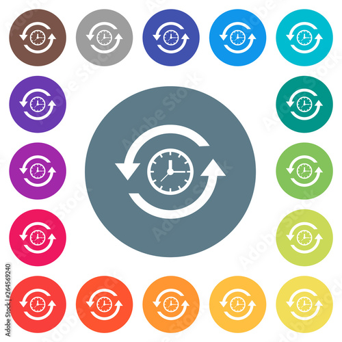 History flat white icons on round color backgrounds