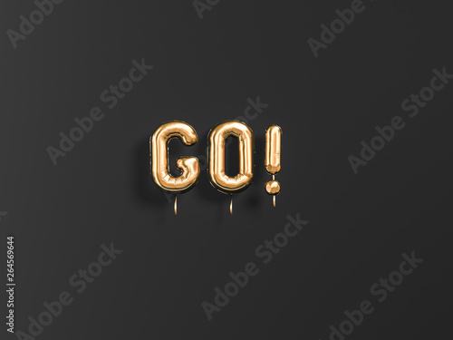 Fotografie Go, golden text sign, motivation banner, 3d rendering
