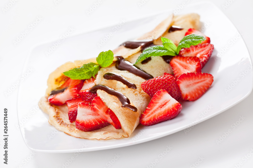 Crepe With Organic Strawberries And Chocolate Crepe With Organic Strawberries And Chocolate