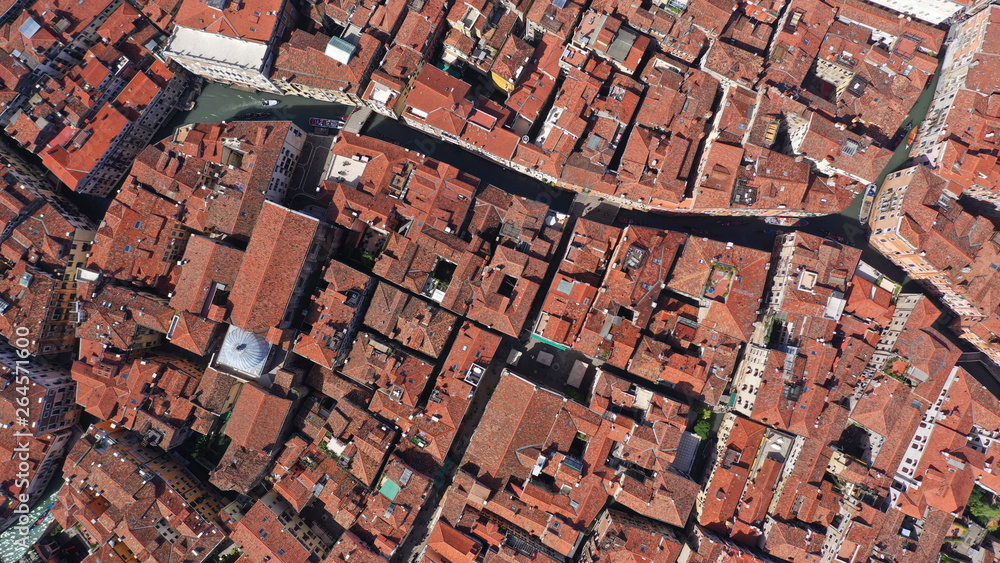 Aerial drone photo of iconic and unique Grand Canal crossing city of Venice as seen from high altitude, Italy Aerial drone photo of iconic and unique Grand Canal crossing city of Venice as seen from high altitude, Italy