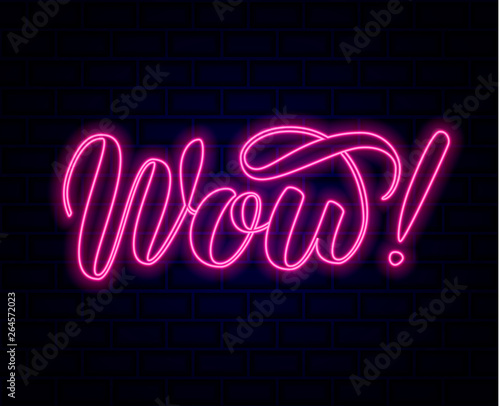 Wow lettering. Brick background for banner or poster. Vector illustration