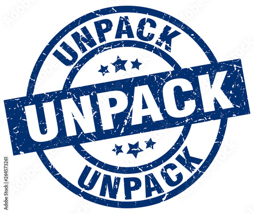 unpack blue round grunge stamp