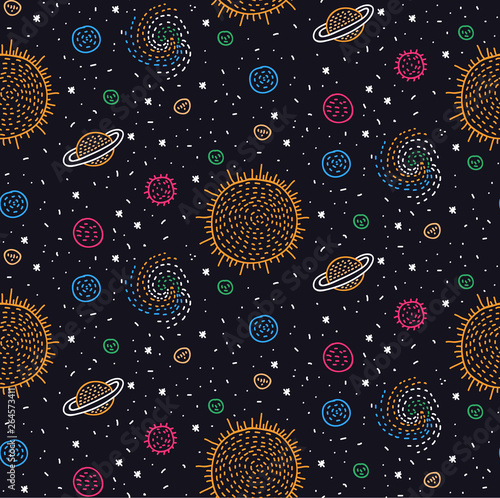Cosmos outer space doodles seamless vector pattern