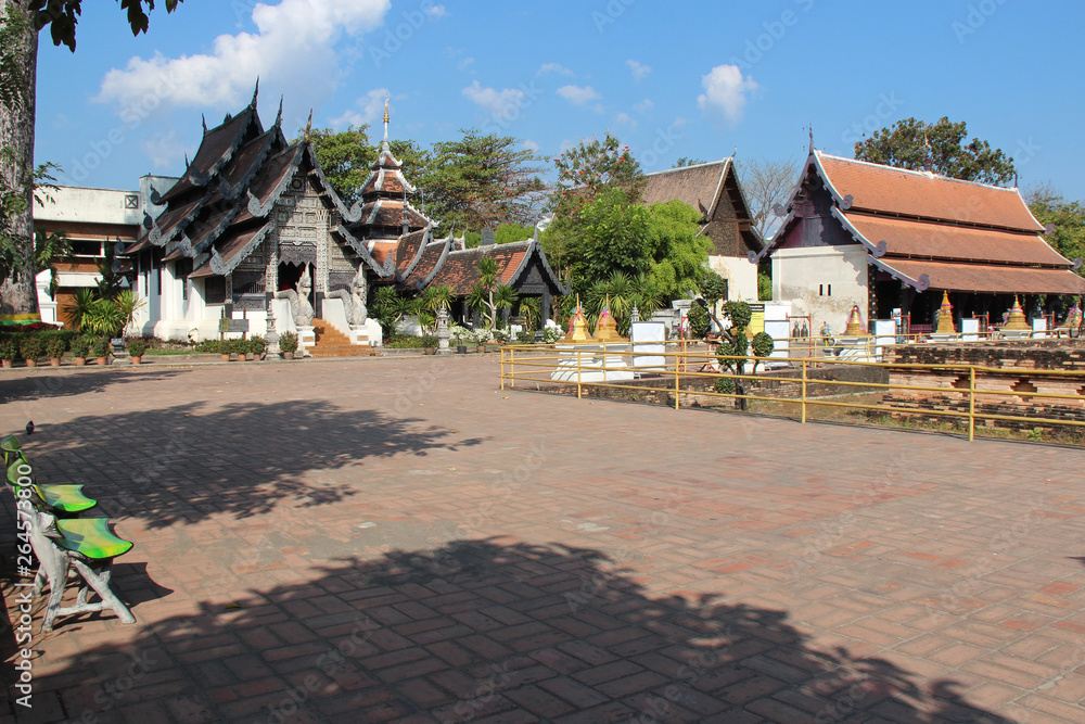 pavilions in a buddhist temple (wat chedi luang) in chiang mai (thailand)