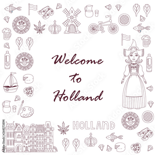 Canvas Print Netherlands Holland doodle icons