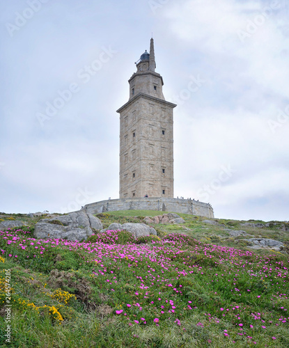 Hercules tower in La Coruna, Galicia, Northern Spain. Roman lighthouse. The oldest lighthouse that still works in the world.  © ARCam