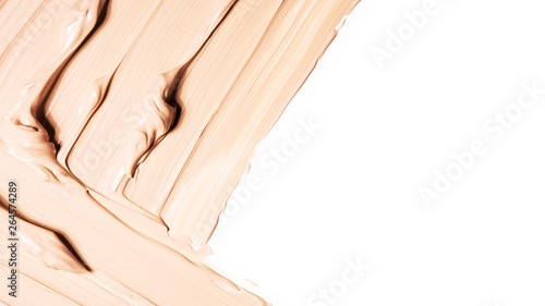 Smears of foundation for face.A smears of lipstick. Cosmetic smears of liquid. Samples of blush for the face.