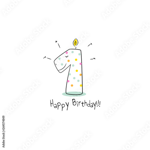 First birthday dino candle card design template.