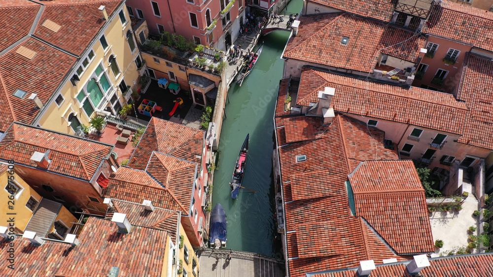 Aerial drone photo of iconic and unique Grand Canal crossing city of Venice as seen from high altitude, Italy