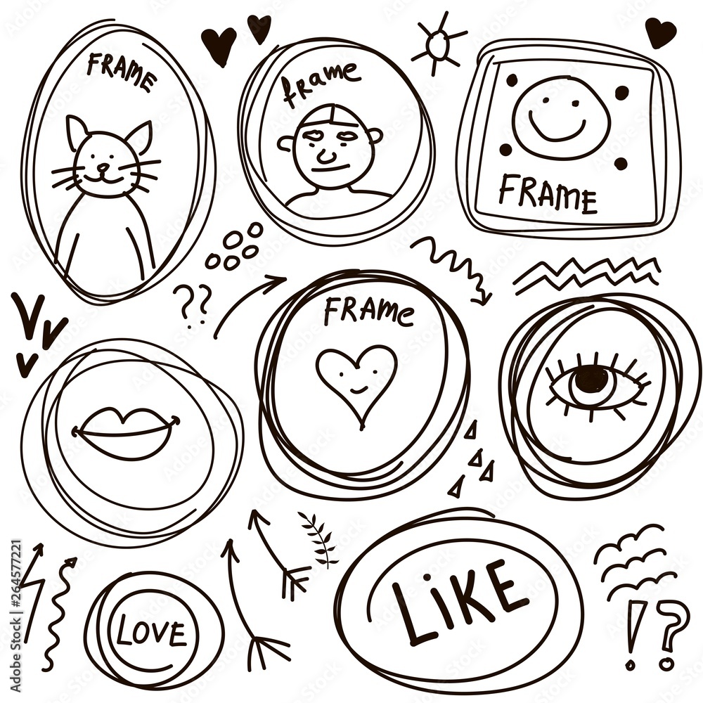 Hand drawn frames set. Cartoon style. Vector. Hand drawn frames set. Cartoon style. Vector.