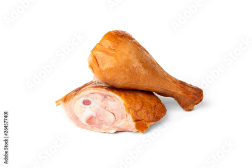 Smoked chicken thigh and legs isolated on white background. 