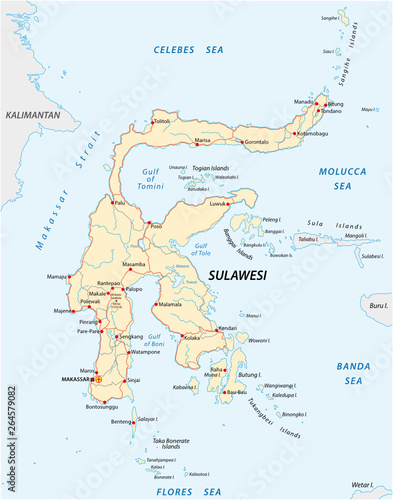 vector roads map of indonesian island sulawesi photo