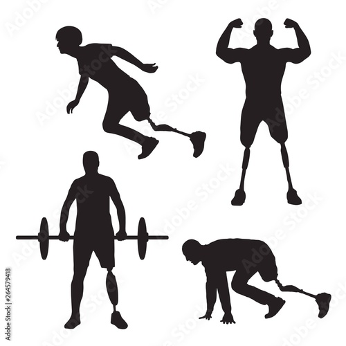 Collection of disabled sportsmen. Vector silhouette with with physical disorder men