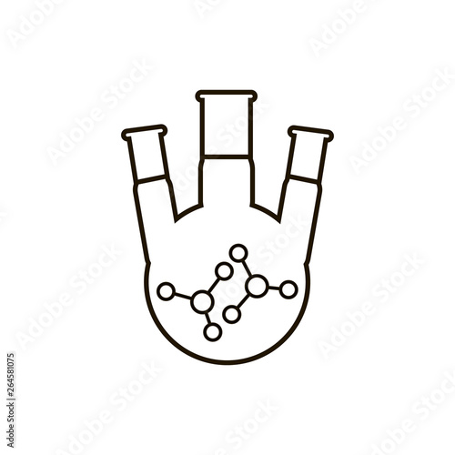 Three neck flask vector icon on white background, chemical laboratory equipment
