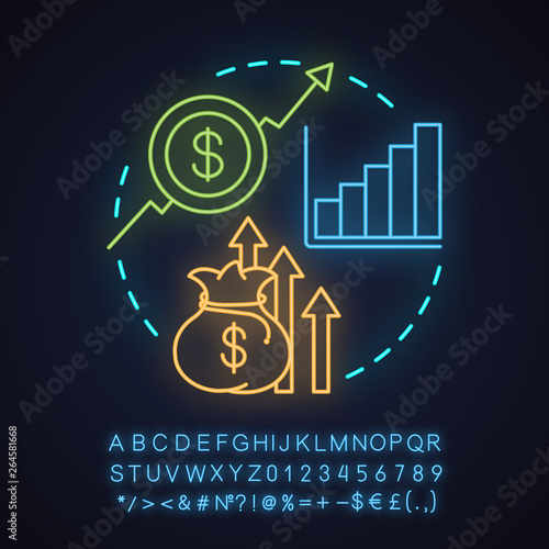 Profit growth neon light concept icon