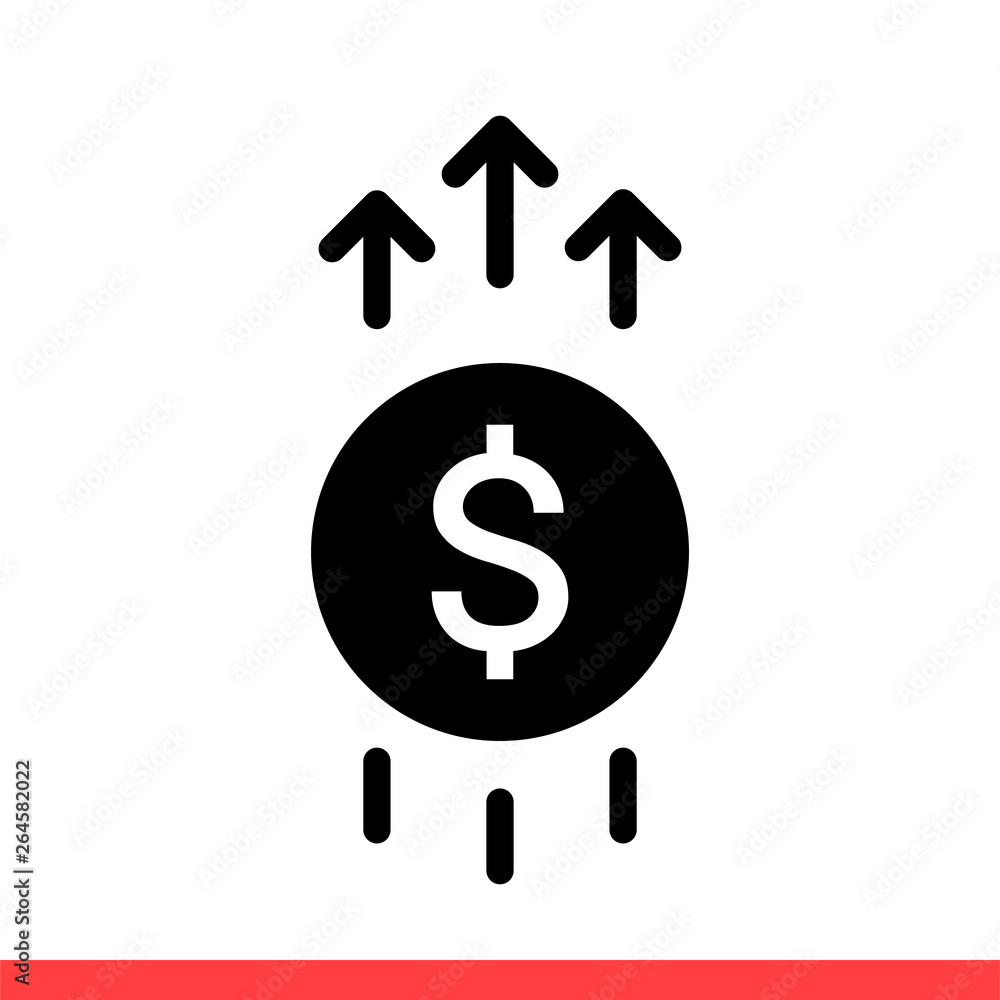 Money increase vector icon, growth dollar symbol. Simple, flat design on white background Money increase vector icon, growth dollar symbol. Simple, flat design on white background