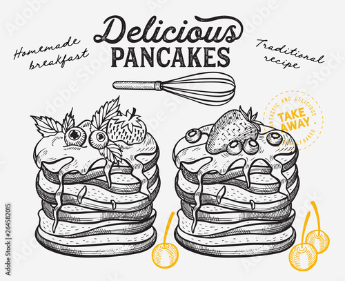 Waffle, pancake, crepe illustration for bakery.