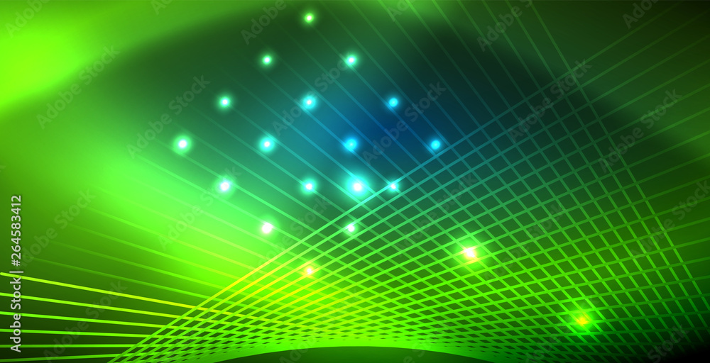 Neon glowing techno lines, blue hi-tech futuristic abstract background template with lights Neon glowing techno lines, blue hi-tech futuristic abstract background template with lights