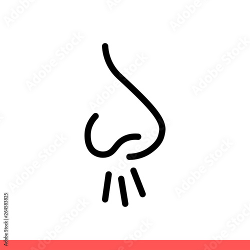 Nose vector icon, smell symbol. Simple, flat design on white background