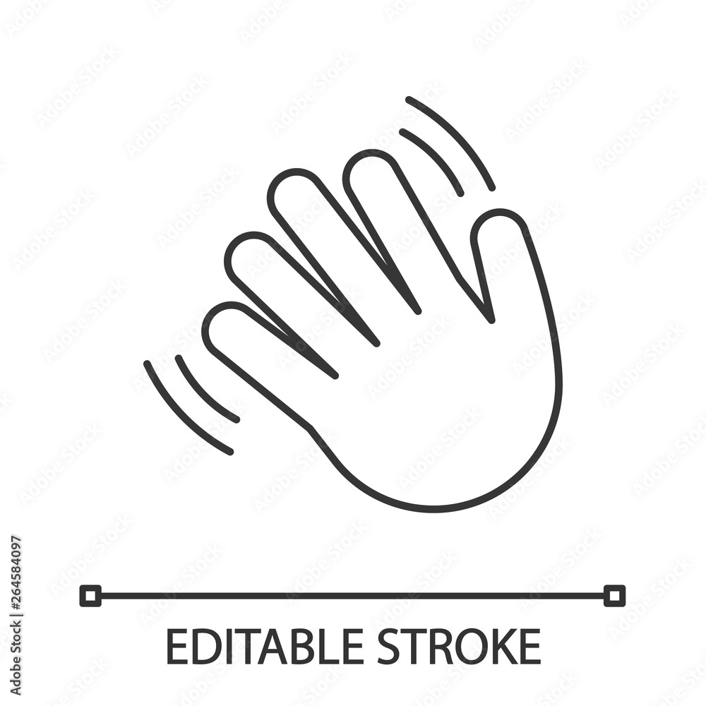 Obraz premium Waving hand gesture emoji linear icon